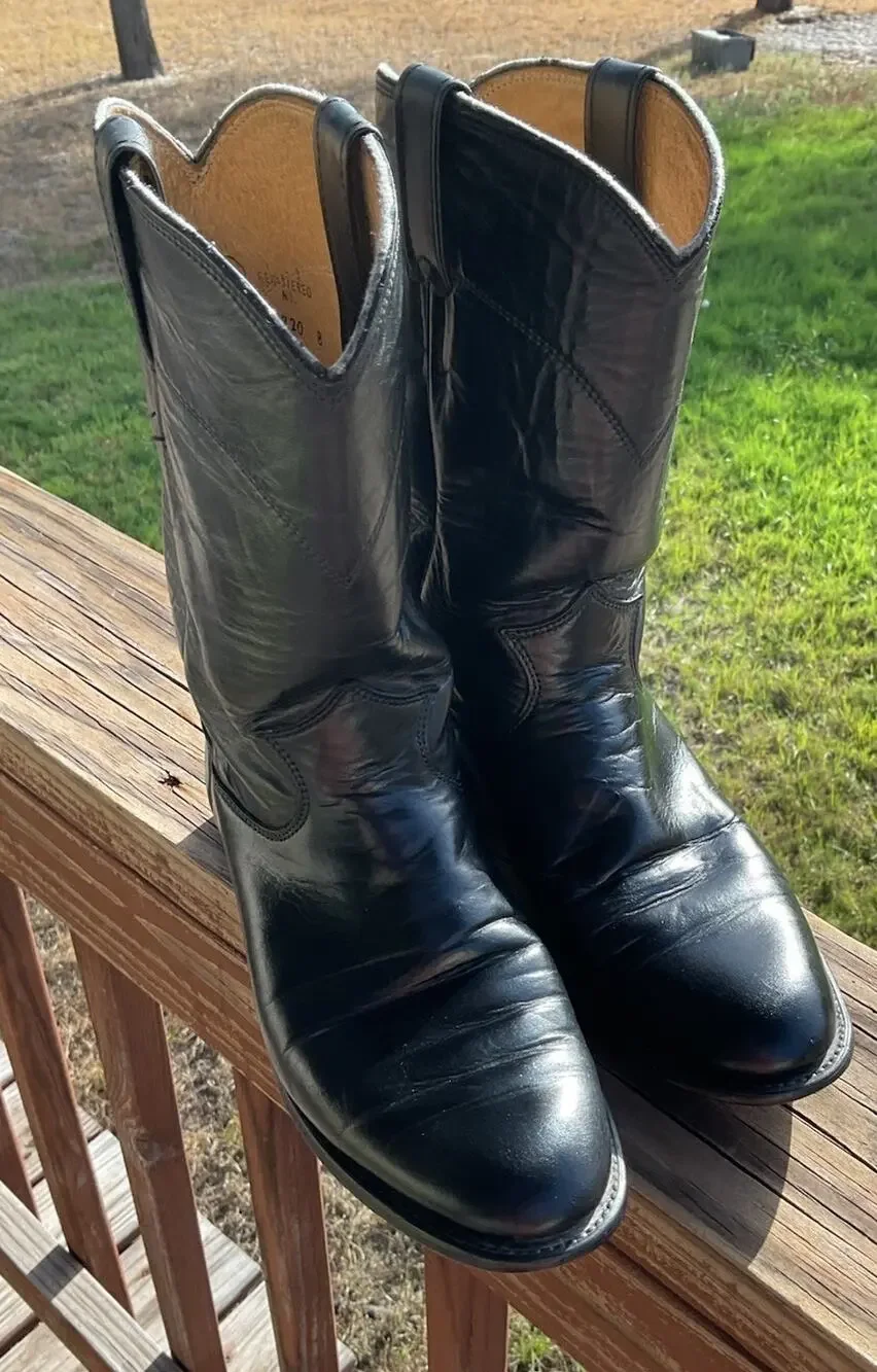 Justin Classic Black Roper Style L-3703 Cowboy Boots Mens Sz 6 1/2C